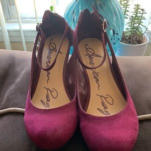 American Rag Womens Miley Faux Suede Chop Out Wedge Heels Plum 8 Medium